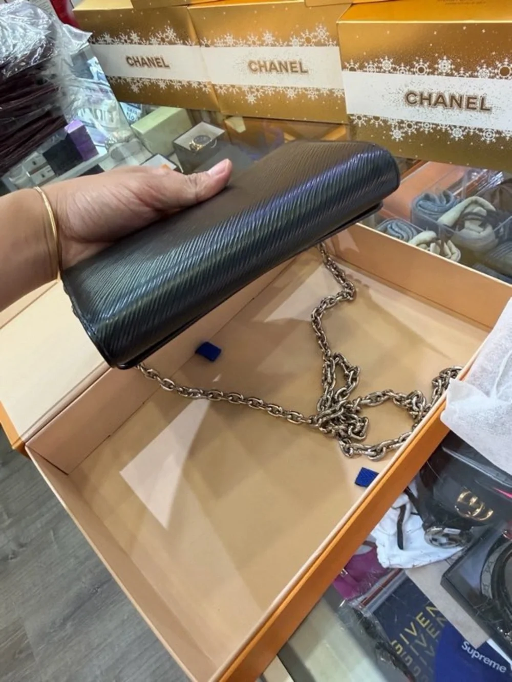 Louis Vuitton Black V-Accent Chain Crossbody Bag